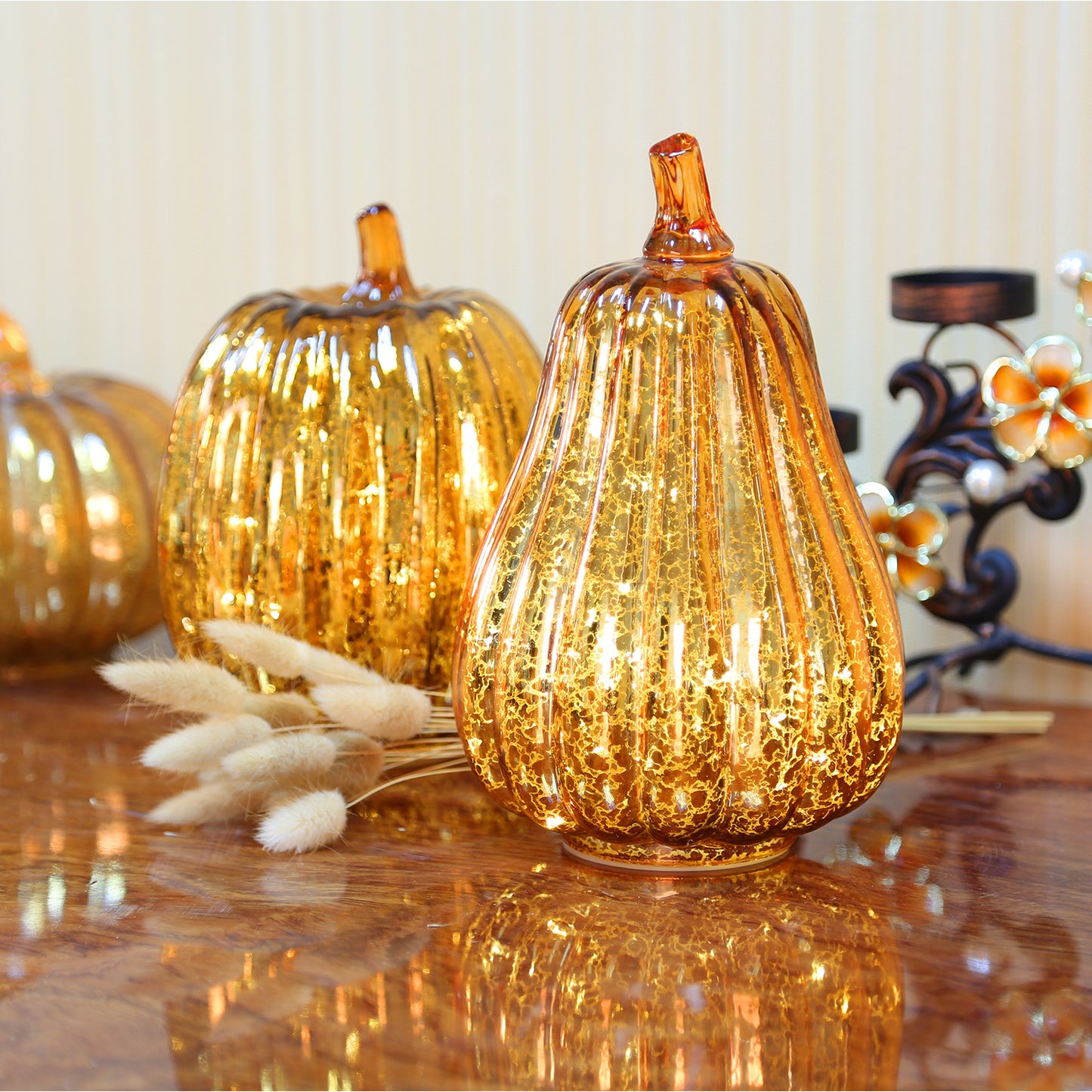 LED Glowing Glass Pumpkin Lamp Halloween Decoration