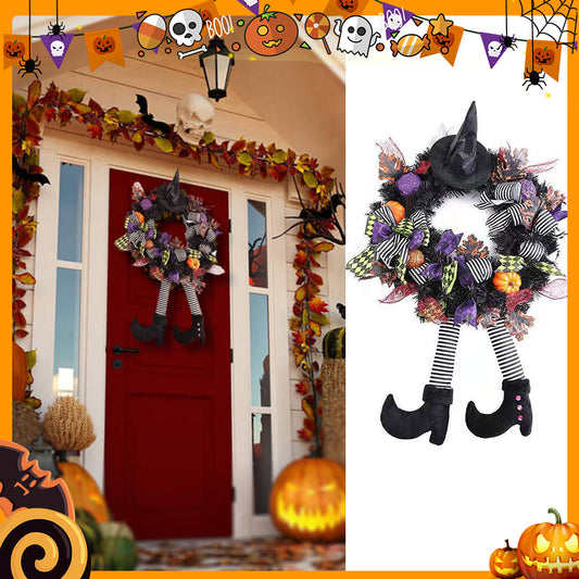 Witch Hat Leg Pumpkin Door Wreath Halloween Decoration
