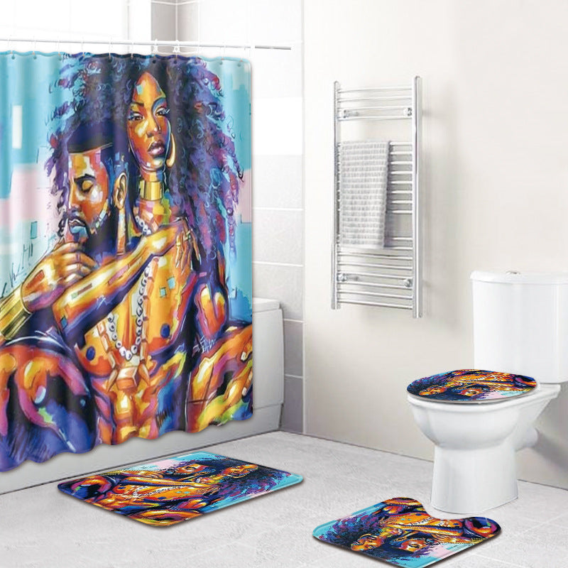African Couple Anti-Slip Mat Bathroom Combination Set