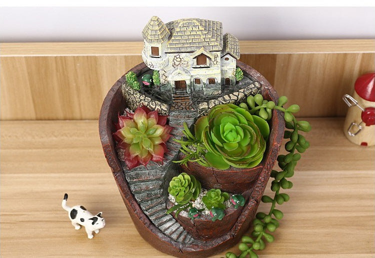 Micro Villa Landscape Succulent Resin Flower Pot