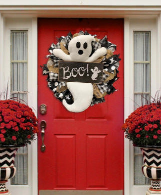 Front Door BOO Farmhouse-Ghost Wreath Halloween Decoration