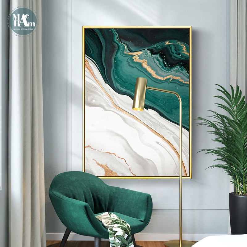 Modern Abstract Gold Green Canvas Art Paintings For Living Room