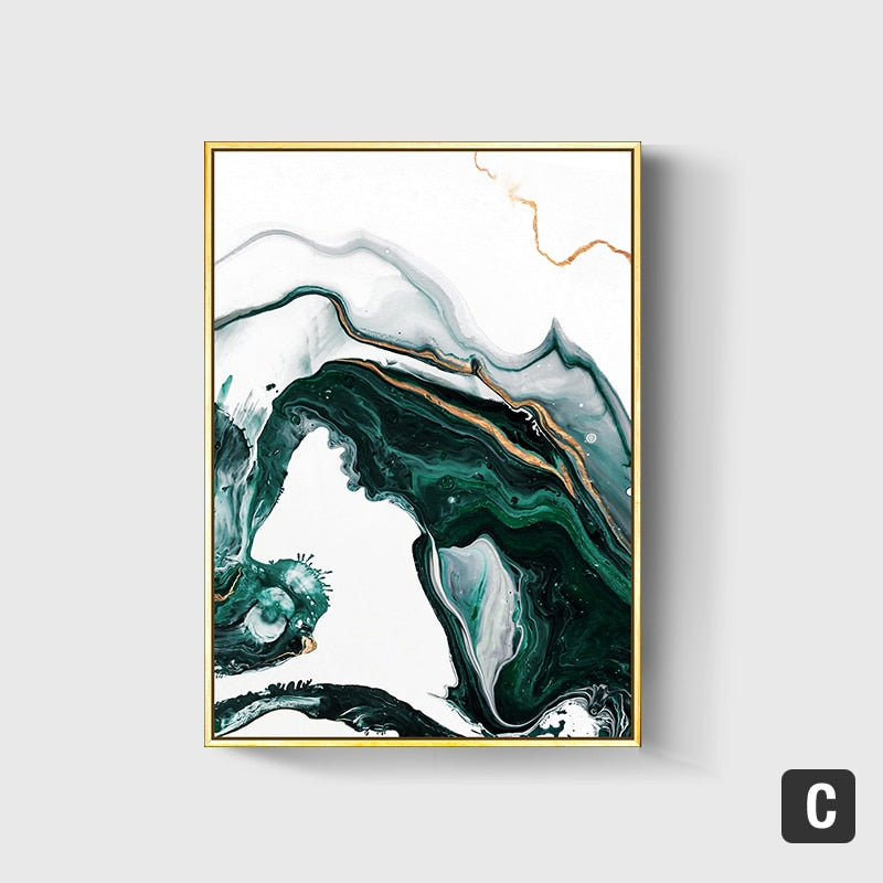 Modern Abstract Gold Green Canvas Art Paintings For Living Room