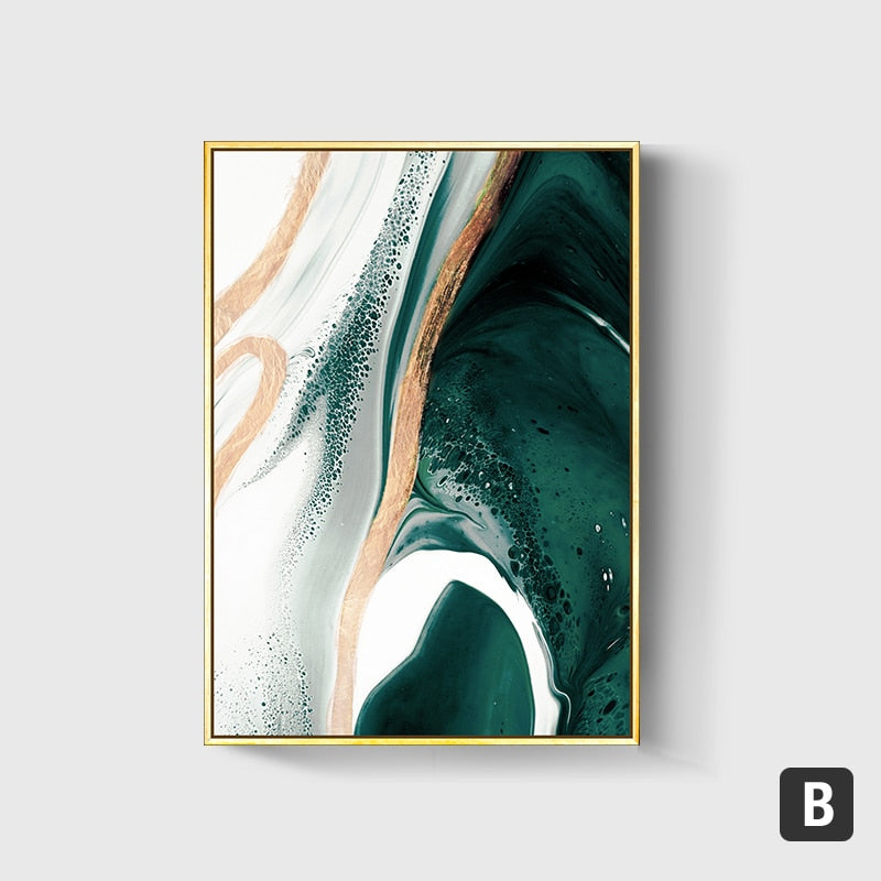 Modern Abstract Gold Green Canvas Art Paintings For Living Room