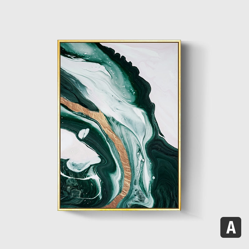Modern Abstract Gold Green Canvas Art Paintings For Living Room