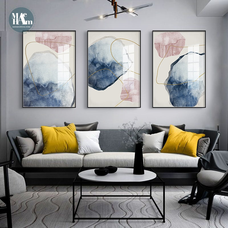 Abstract Blue Watercolor Canvas Print  Living Room Home Decor Painting