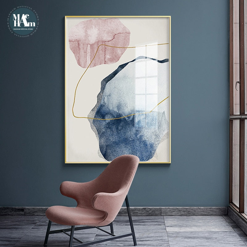 Abstract Blue Watercolor Canvas Print  Living Room Home Decor Painting