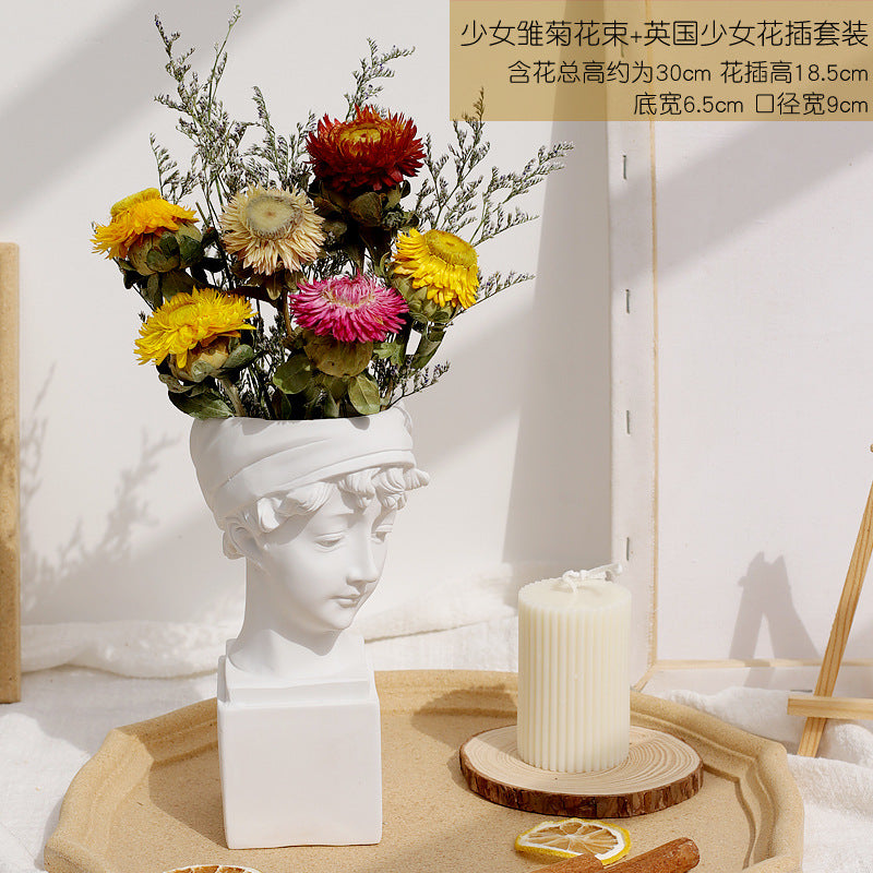Retro David Desktop Flower Arrangement Dried Plaster Statue Sculpture