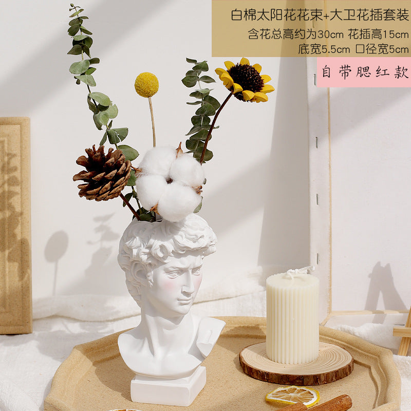 Retro David Desktop Flower Arrangement Dried Plaster Statue Sculpture