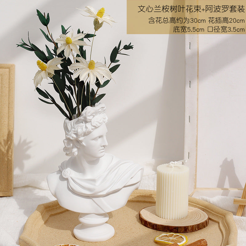 Retro David Desktop Flower Arrangement Dried Plaster Statue Sculpture