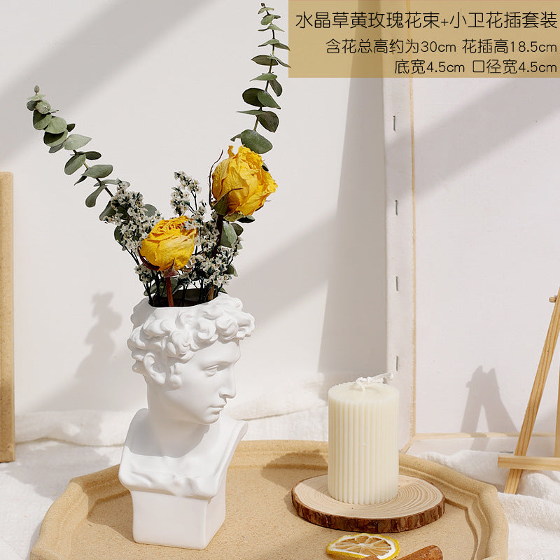 Retro David Desktop Flower Arrangement Dried Plaster Statue Sculpture