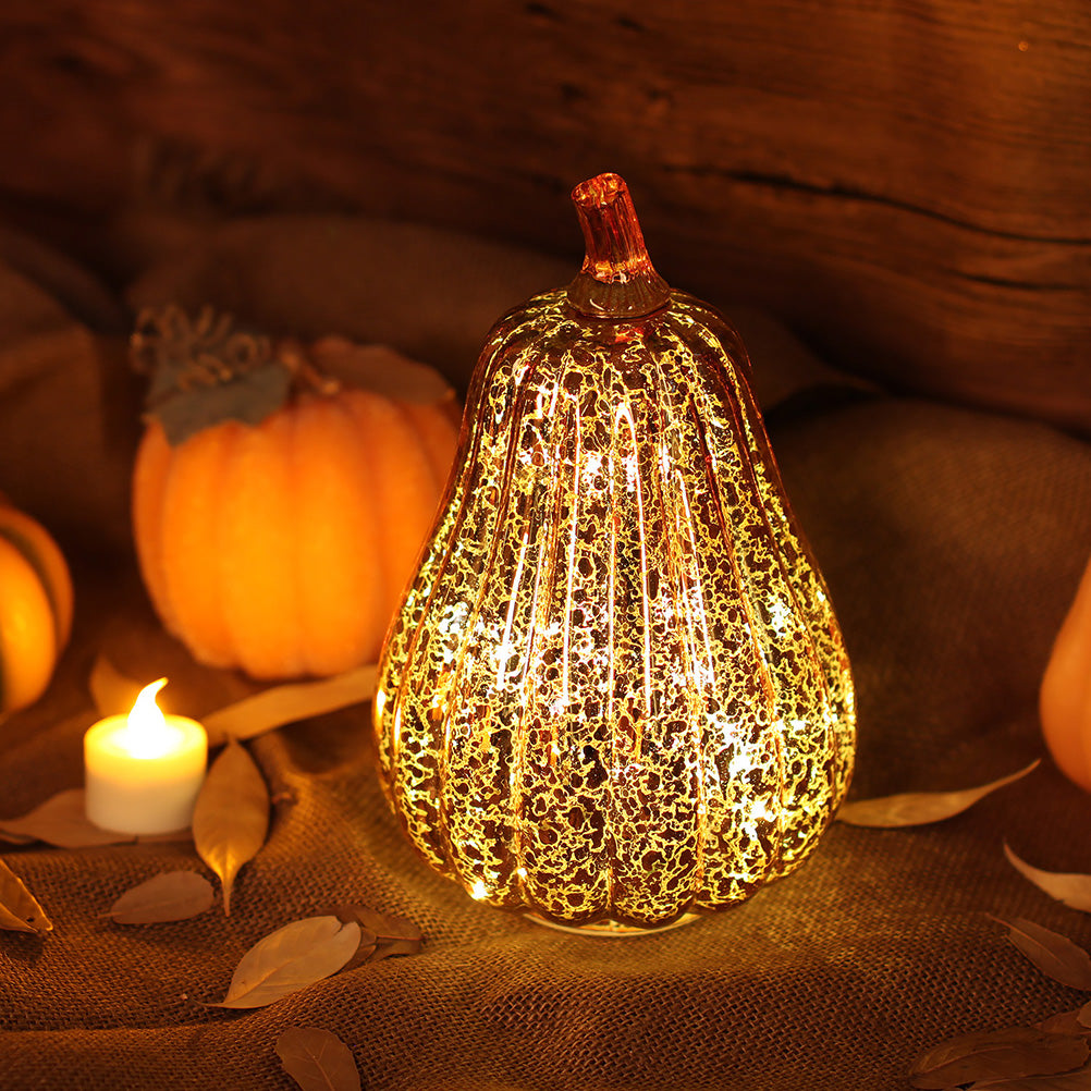 LED Glowing Glass Pumpkin Lamp Halloween Decoration