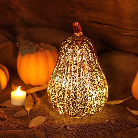 LED Glowing Glass Pumpkin Lamp Halloween Decoration