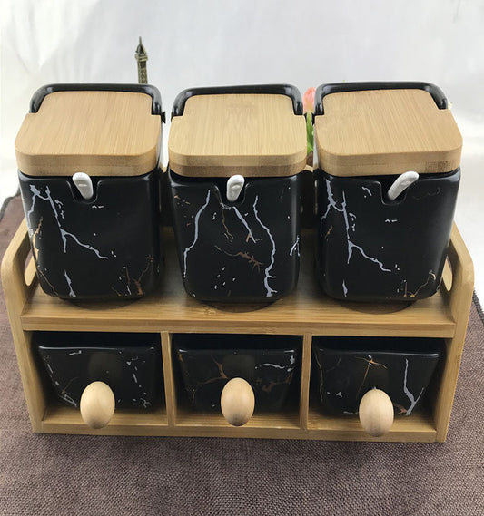Japanese-Style Ceramic Seasoning Jar Kitchen Utensil Set