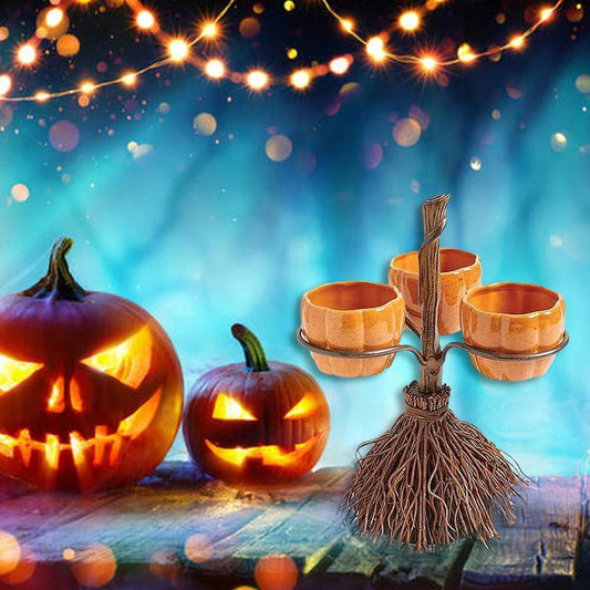 Broom Pumpkin Snack Bowl Rack Halloween Decoration