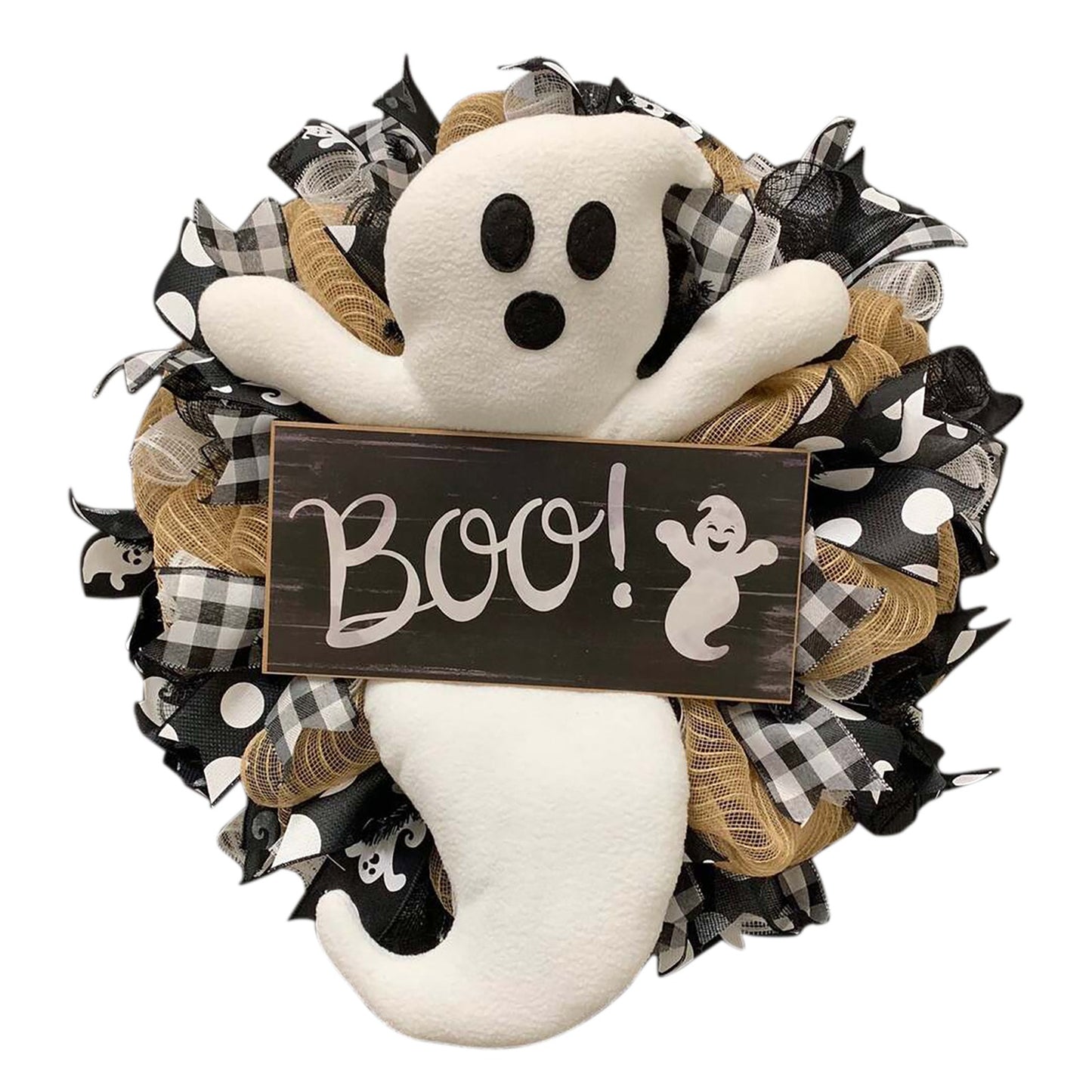 Front Door BOO Farmhouse-Ghost Wreath Halloween Decoration