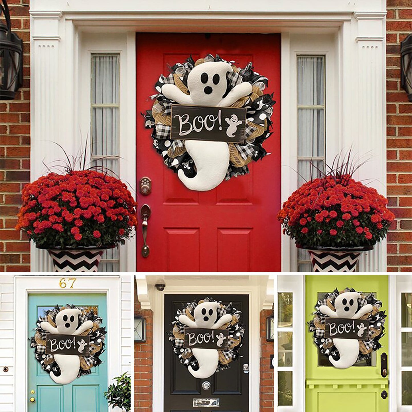 Front Door BOO Farmhouse-Ghost Wreath Halloween Decoration