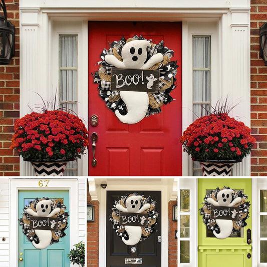 Front Door BOO Farmhouse-Ghost Wreath Halloween Decoration