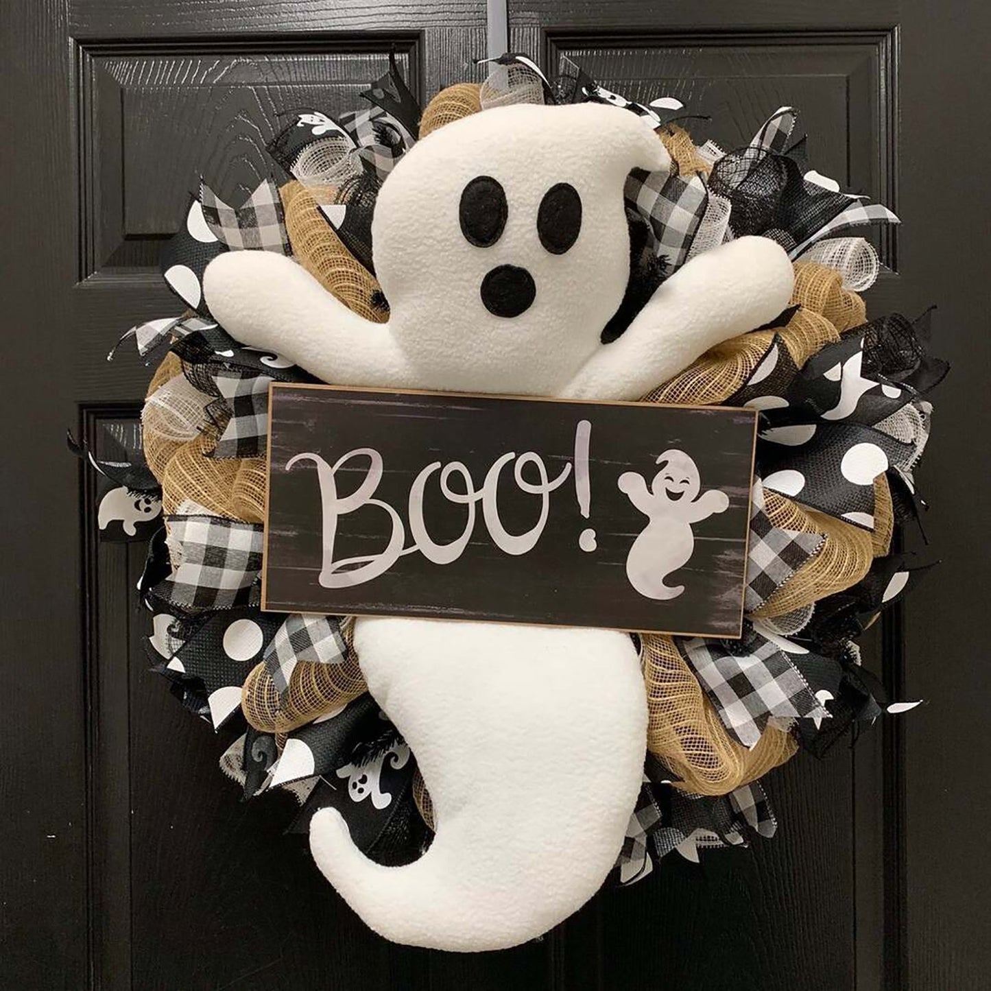 Front Door BOO Farmhouse-Ghost Wreath Halloween Decoration